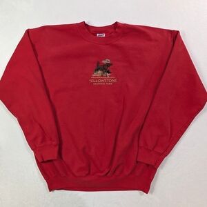 Yellowstone National Park Embroidered Moose Sweatshirt - Red Gildan Heavy Blend
